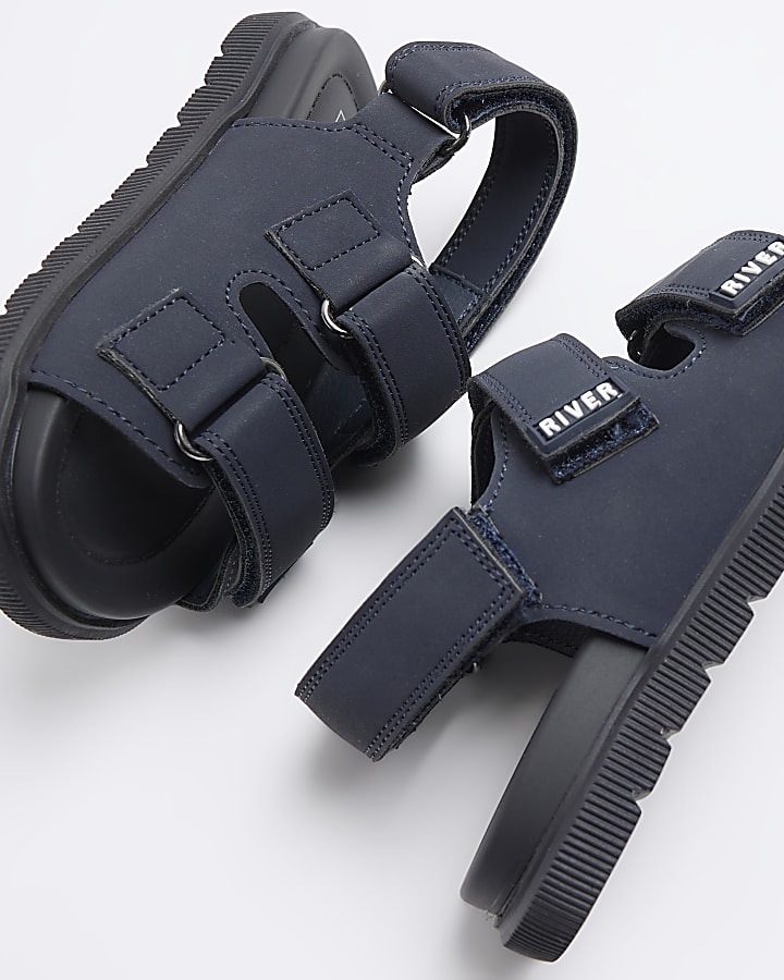 Mini Boys Navy Double Strap Sandals