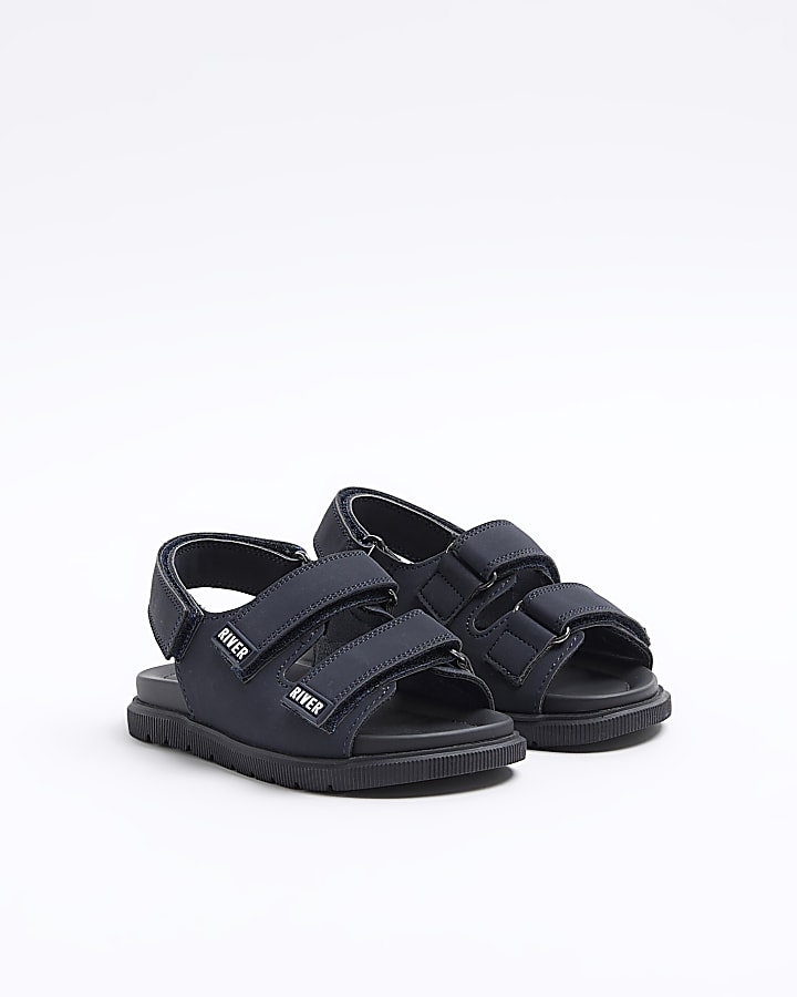 Mini Boys Navy Double Strap Sandals