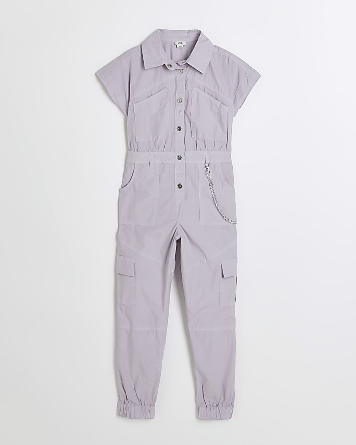 Girls purple utility jumpsuit