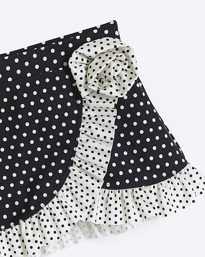 Mini girls black polka dot swim skirt