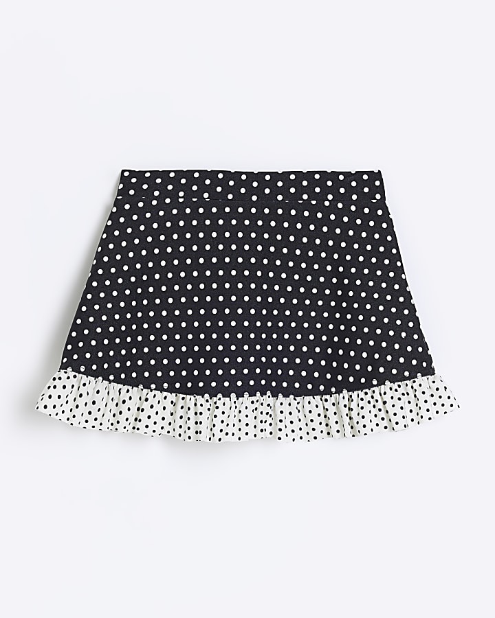 Mini girls black polka dot swim skirt