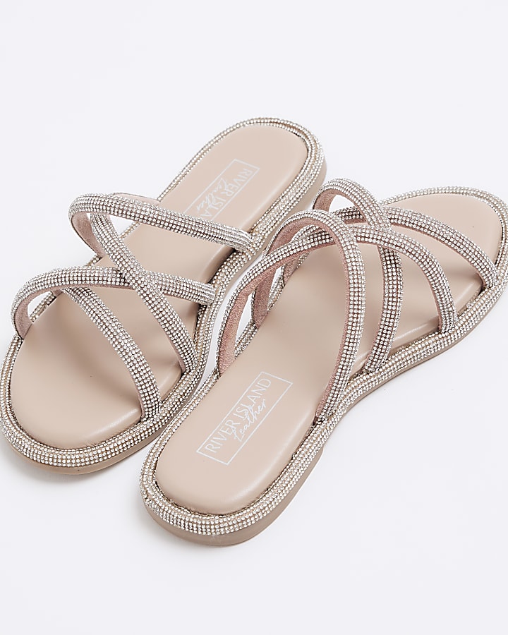 Girls Silver Diamante Cross Over Sandals