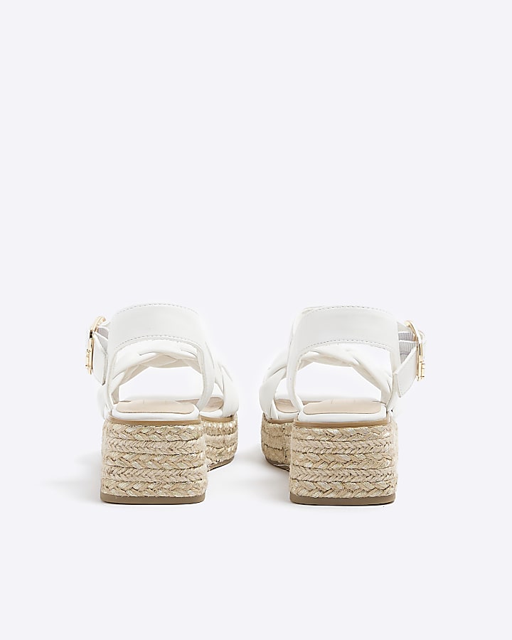 Girls white plait strap wedge sandals