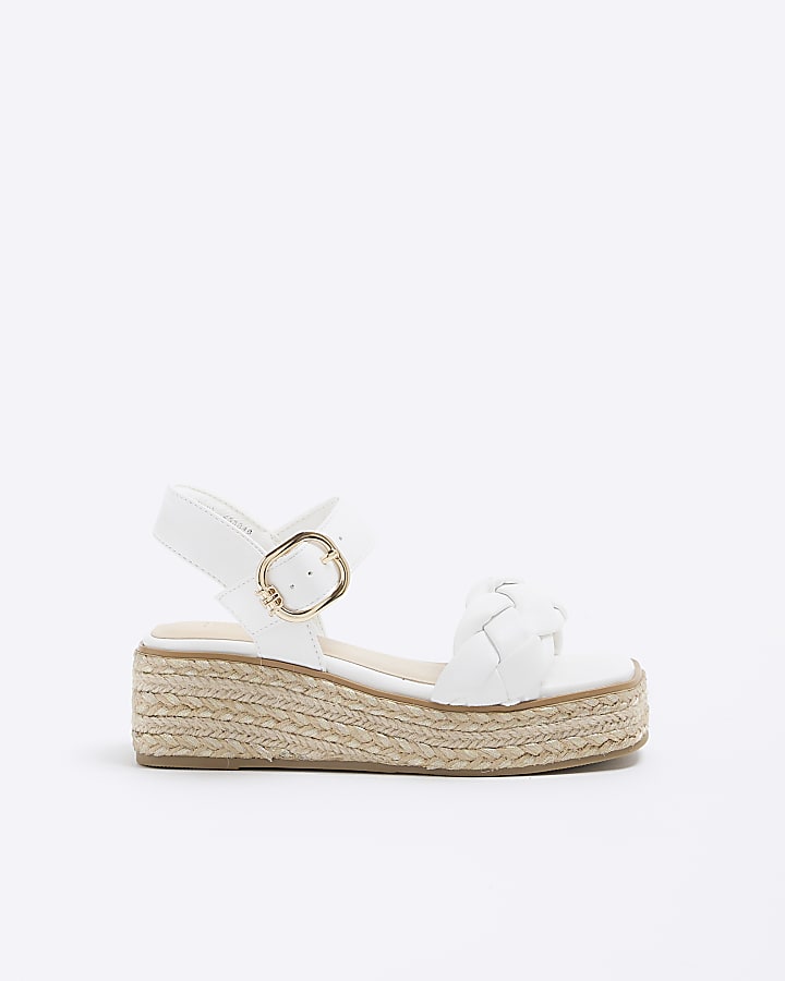 Girls white plait strap wedge sandals