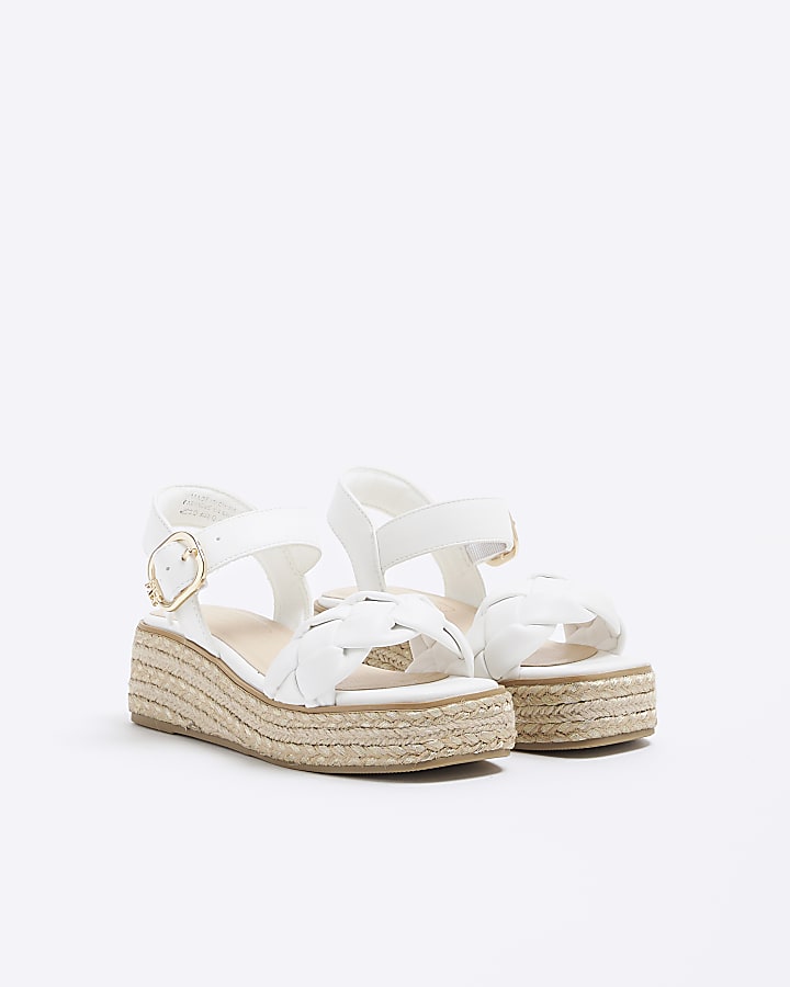 Girls white plait strap wedge sandals