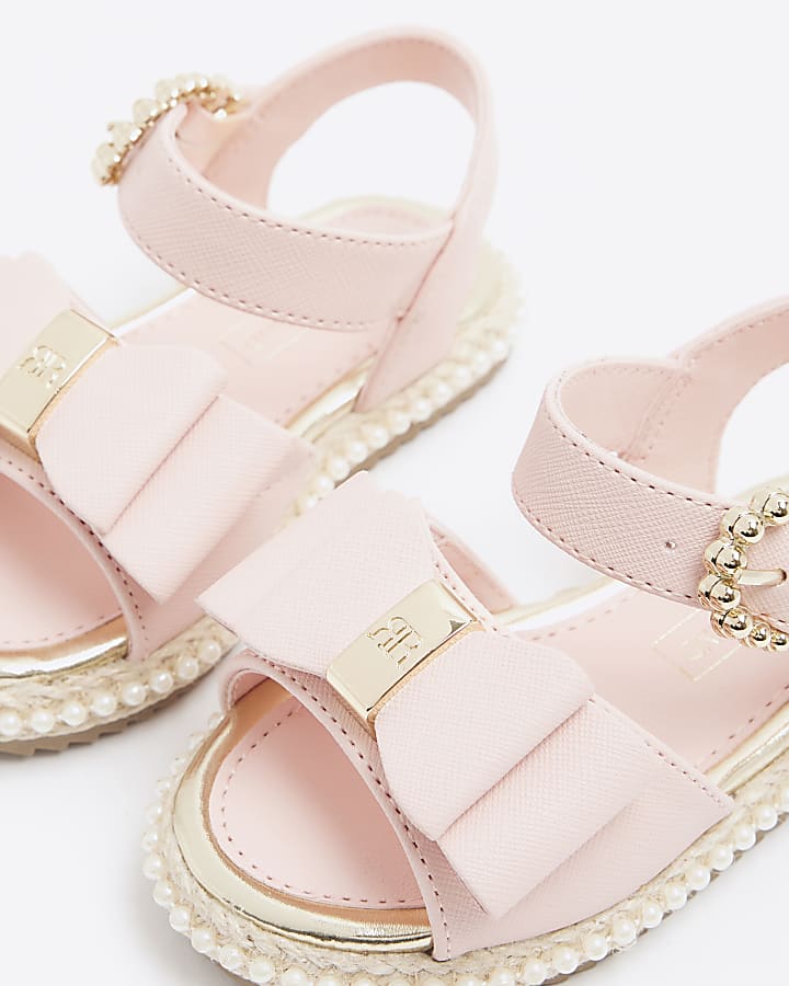 Mini girls pink pearl trim bow sandals