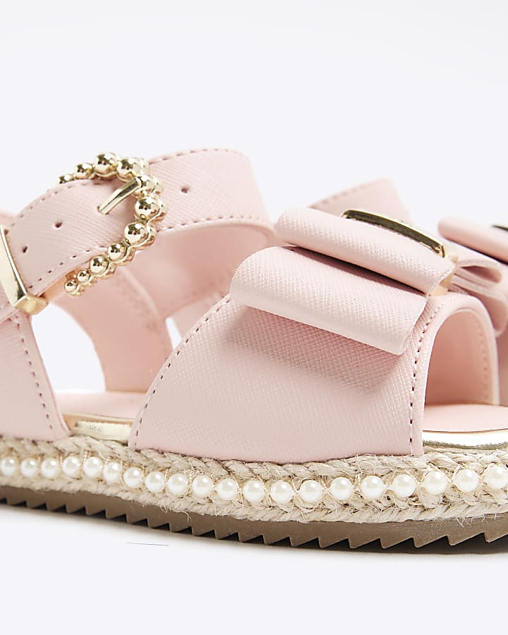 Mini girls pink pearl trim bow sandals
