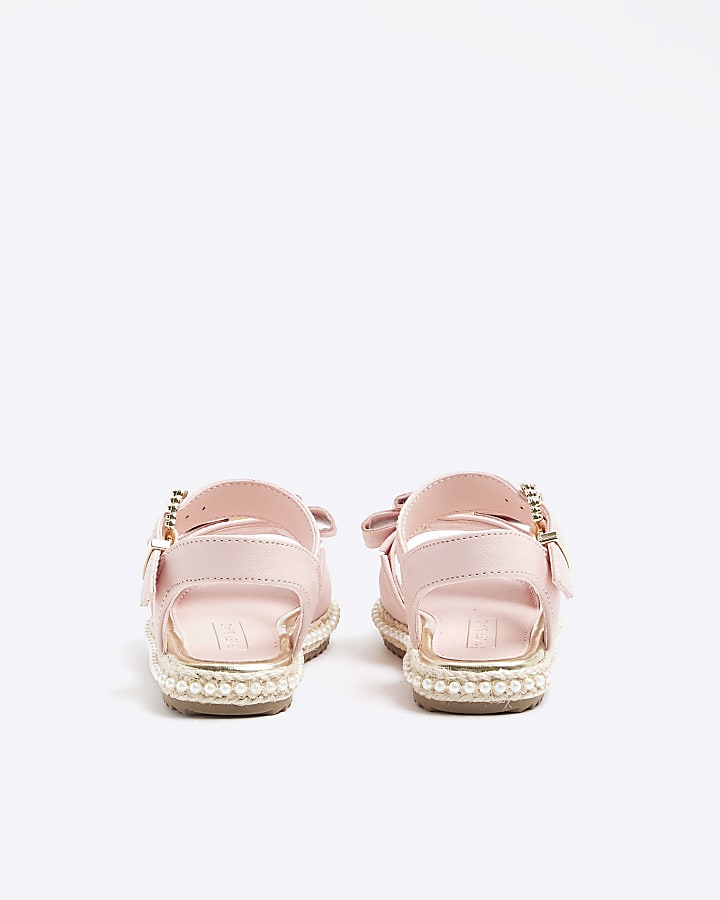 Mini girls pink pearl trim bow sandals