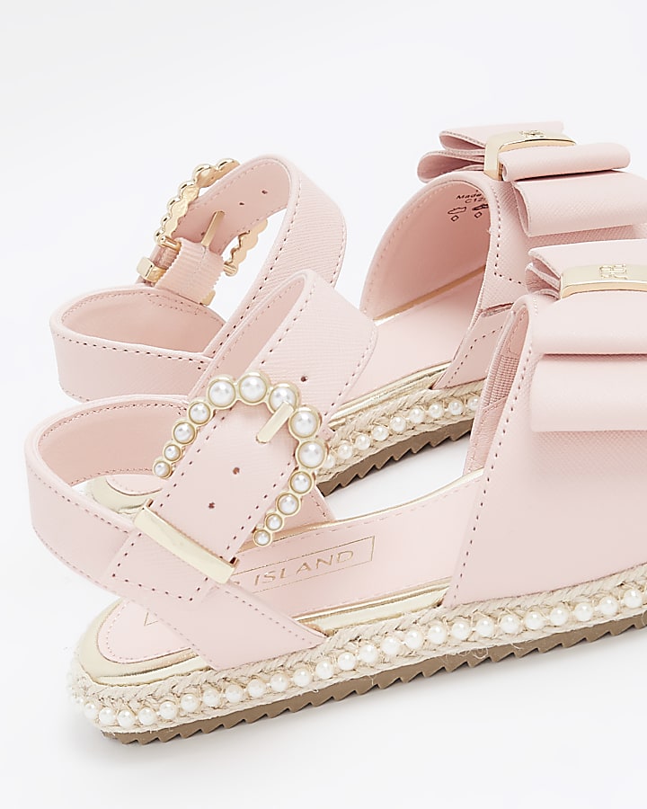 Girls pink pearl trim bow sandals