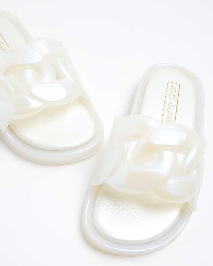 Girls white pearlised chain sliders