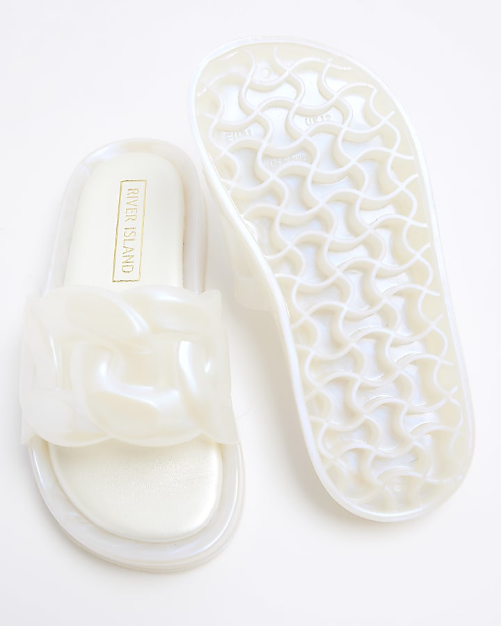 Girls white pearlised chain sliders