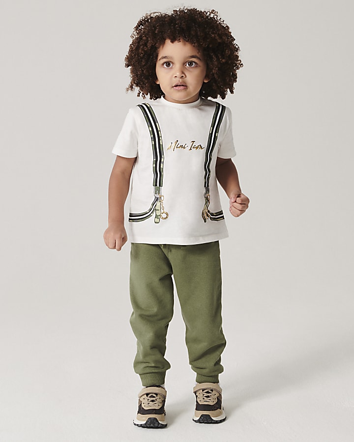 Mini Boys khaki backpack t-shirt set