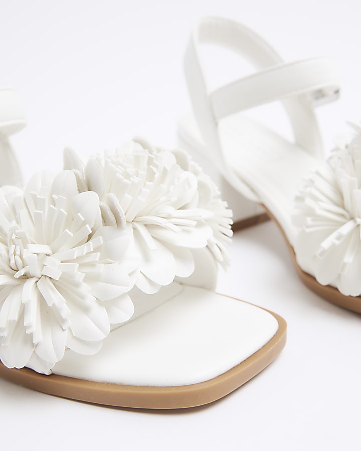 Girls white flower heeled sandals