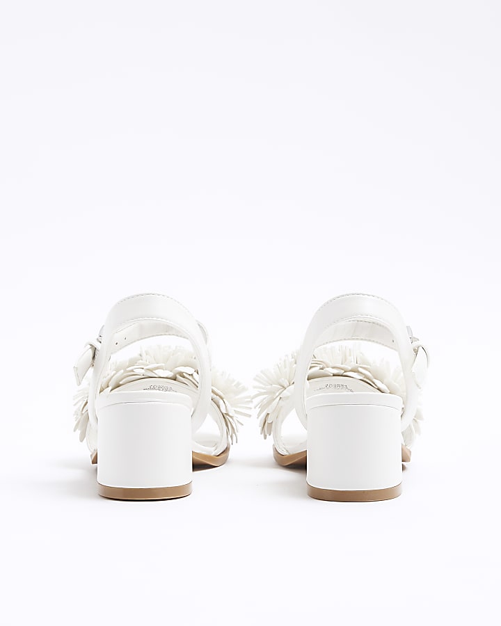 Girls white flower heeled sandals