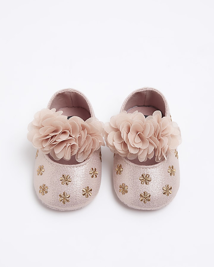Baby girls pink corsage floral shoes River Island