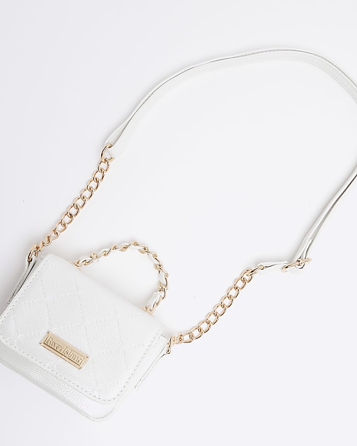 Girls white quilted mini cross body bag