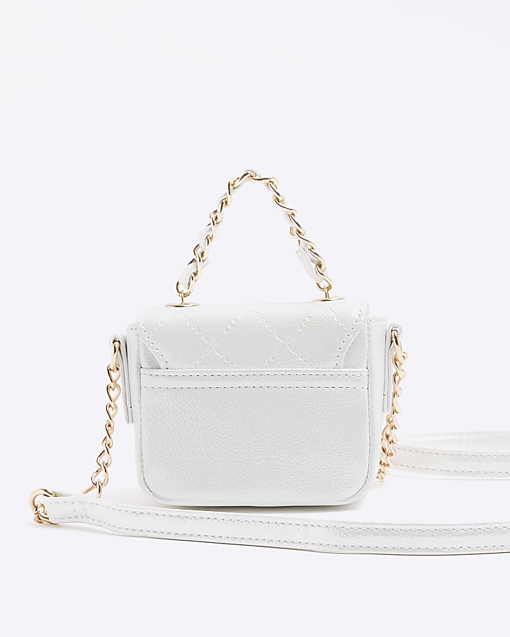 Girls white quilted mini cross body bag