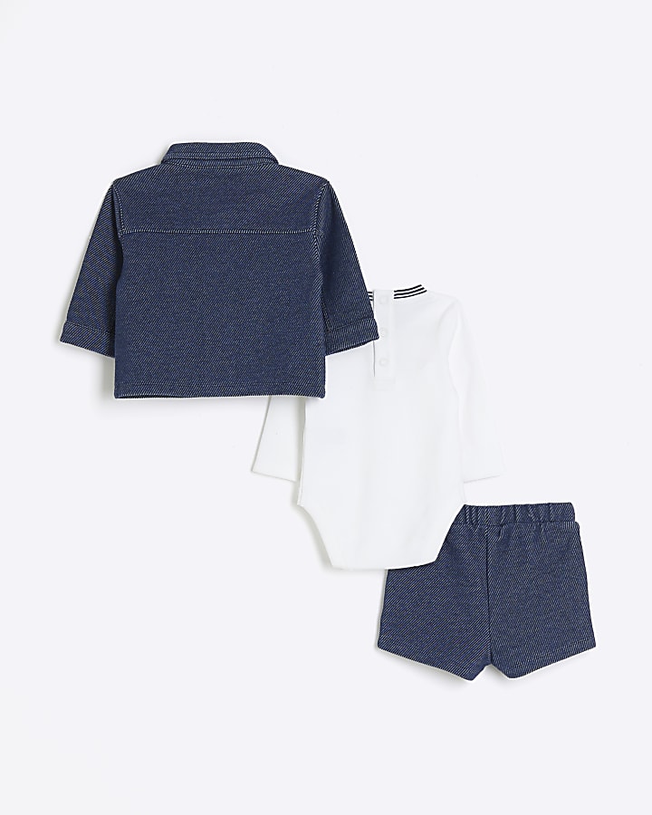 Baby boys navy zip up jacket and shorts set