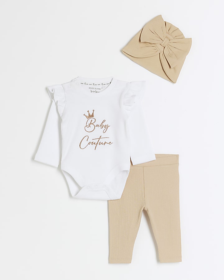 Baby girls beige baby couture set