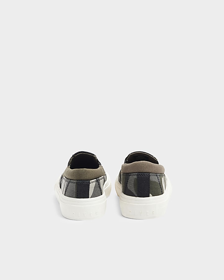 Mini Boys Khaki Canvas Camo Slip On Trainers