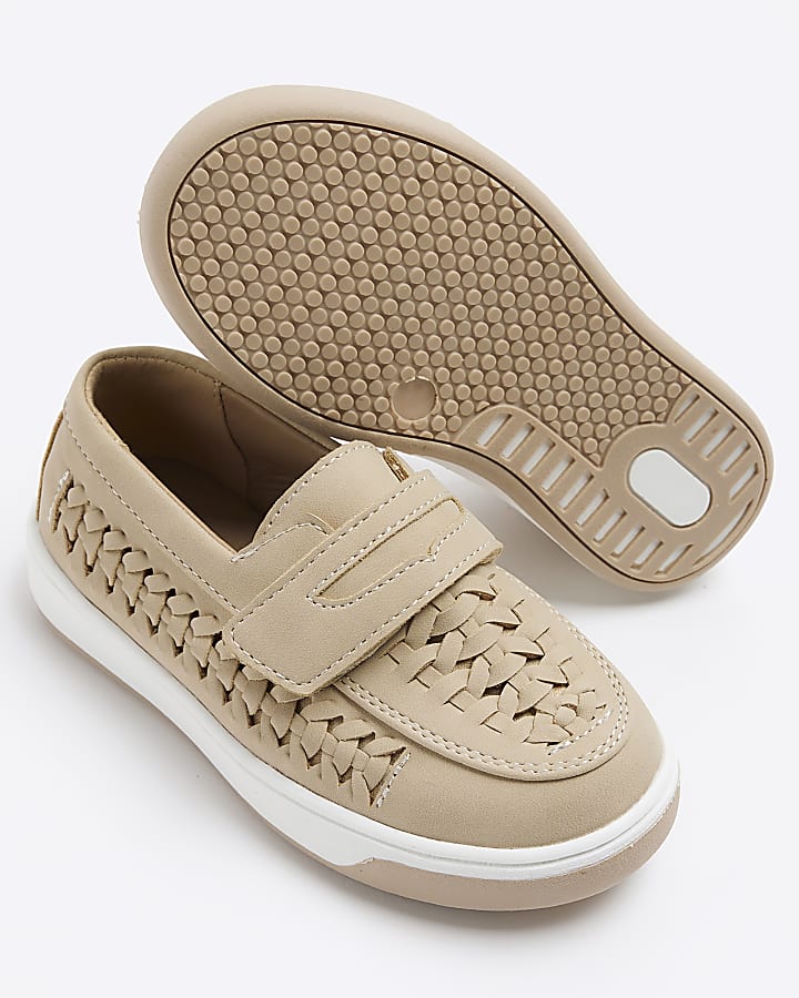 Mini boys beige weave velcro loafers