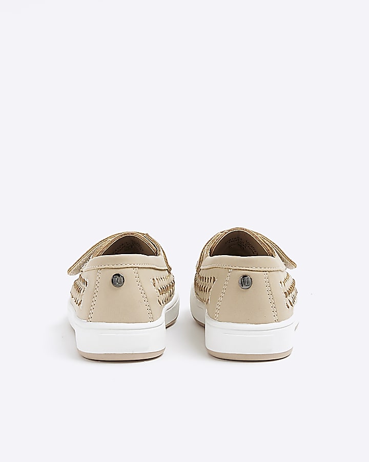 Mini boys beige weave velcro loafers
