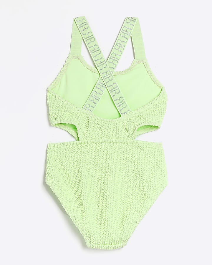 Girls green textured cut out swimsuit