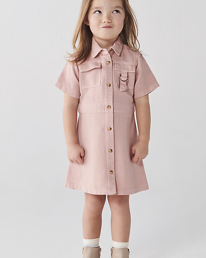 Mini Girls Pink Denim Look Shirt Dress