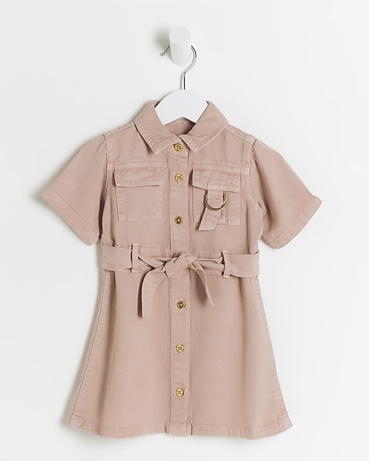 Mini Girls Pink Denim Look Shirt Dress