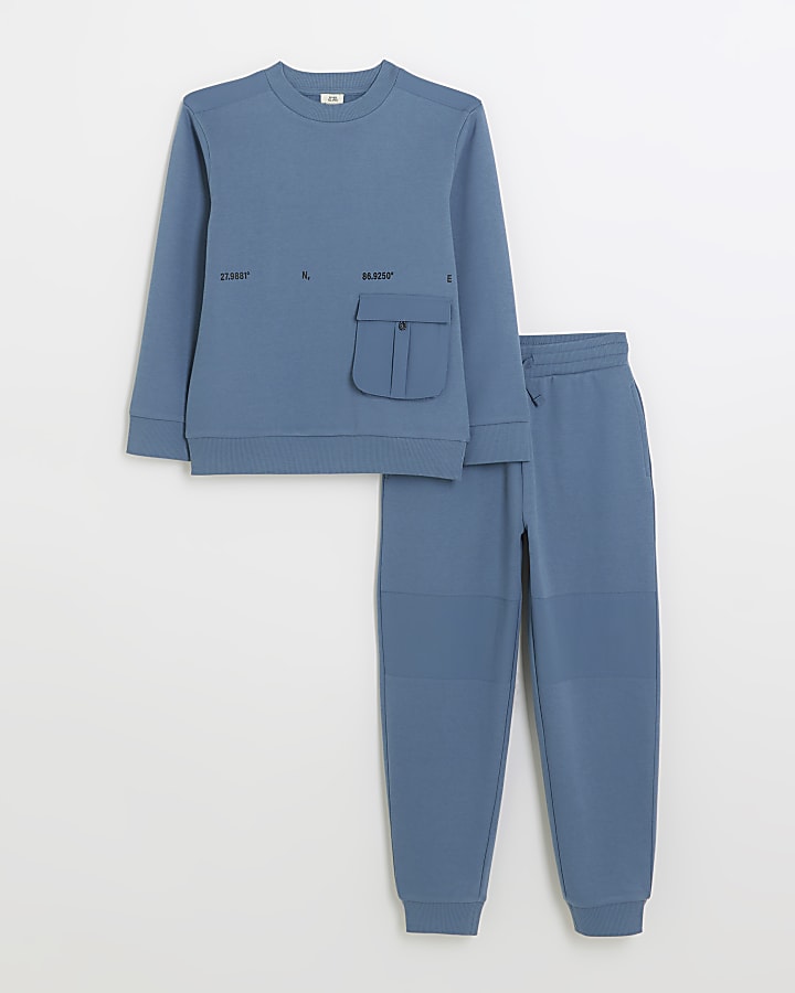 Boys blue utility sweatshirt and joggers set