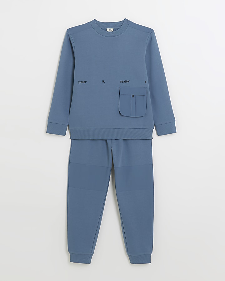 Boys blue utility sweatshirt and joggers set