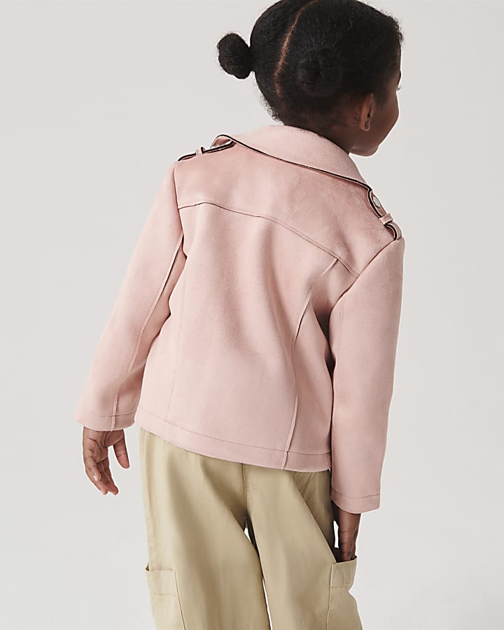 Mini girls pink suedette biker jacket