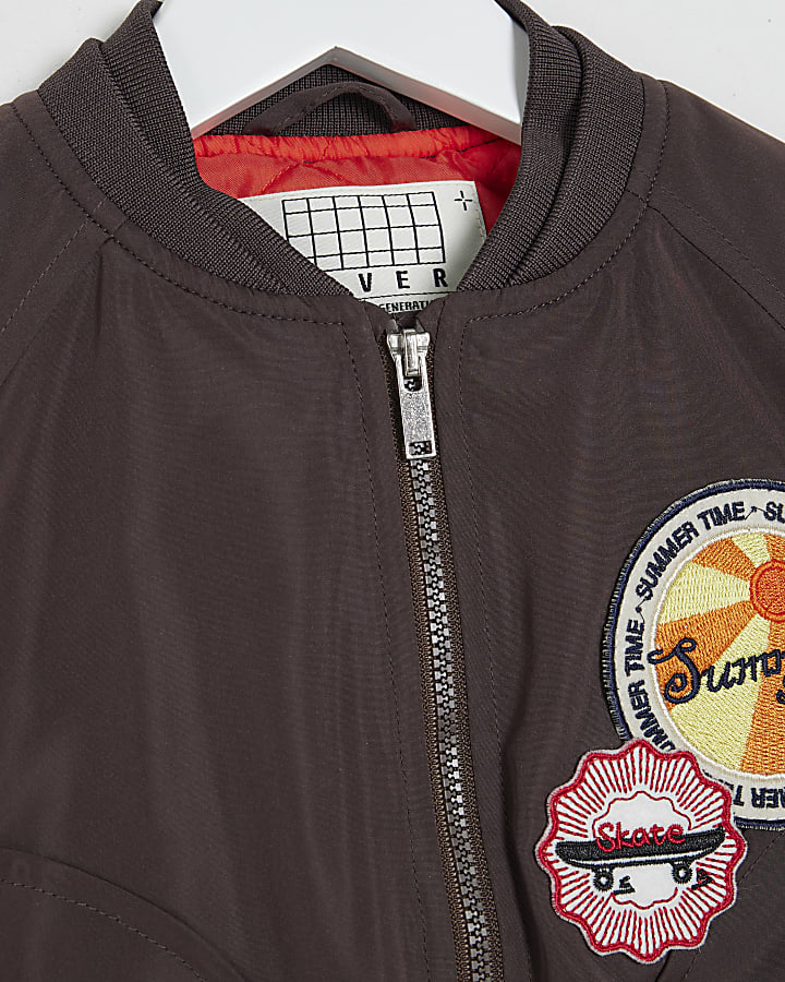 Mini Boys Brown Patch Bomber Jacket