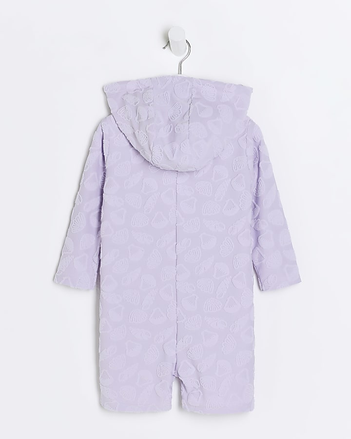 Mini girls purple hooded towelling playsuit