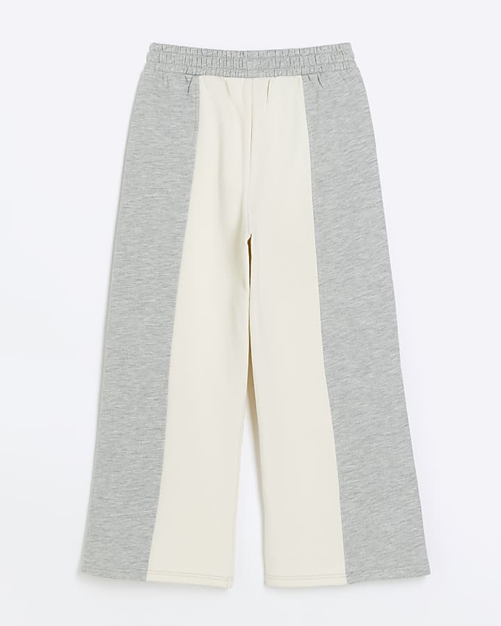 Girls grey colour block wide leg joggers