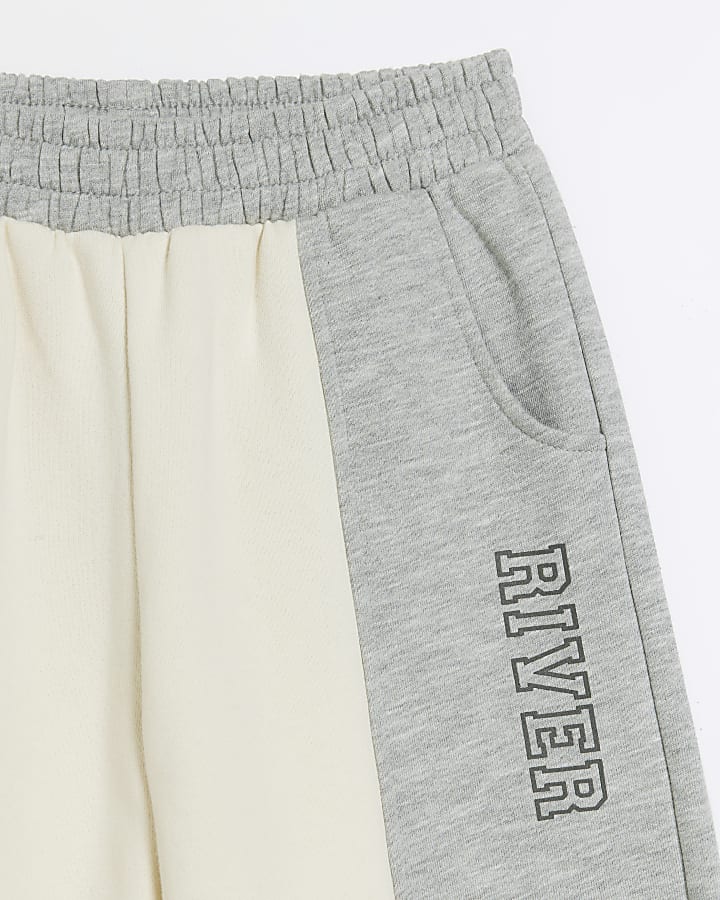Girls grey colour block wide leg joggers