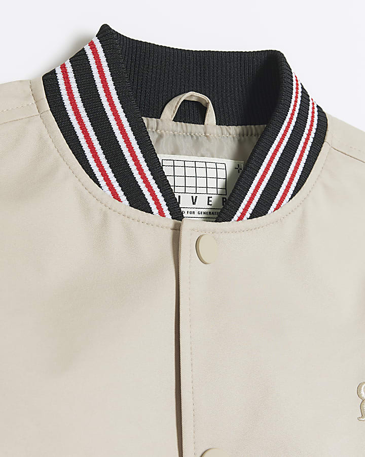 Boys Beige embroidered bomber jacket