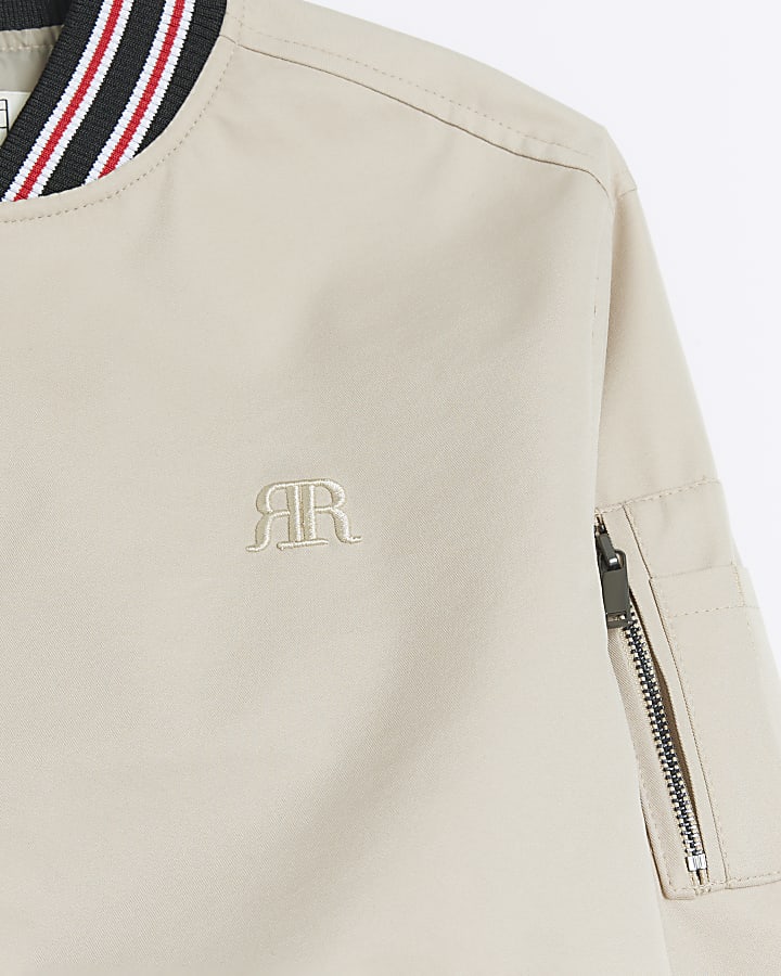 Boys Beige embroidered bomber jacket