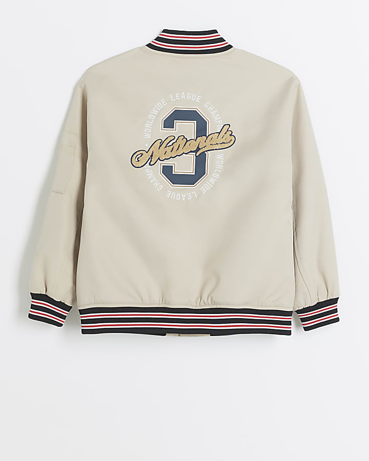 Boys Beige embroidered bomber jacket