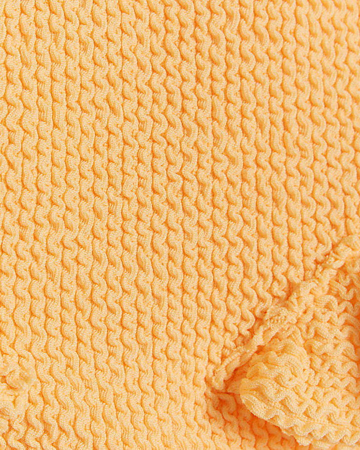 Mini girls orange textured frill swimsuit