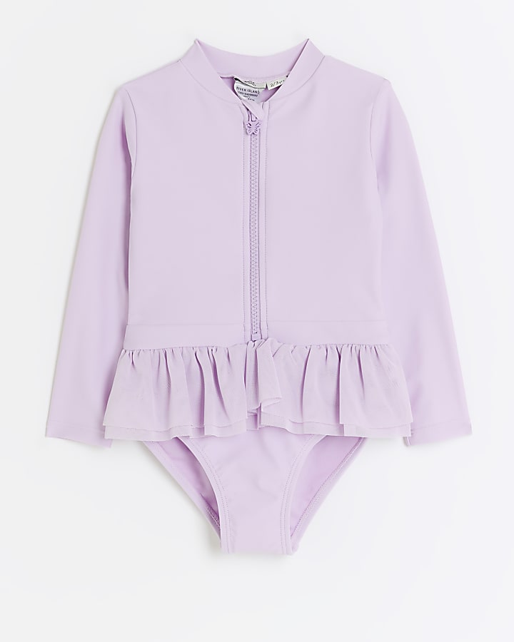 Mini Girls Lilac Butterfly Frill Swimsuit