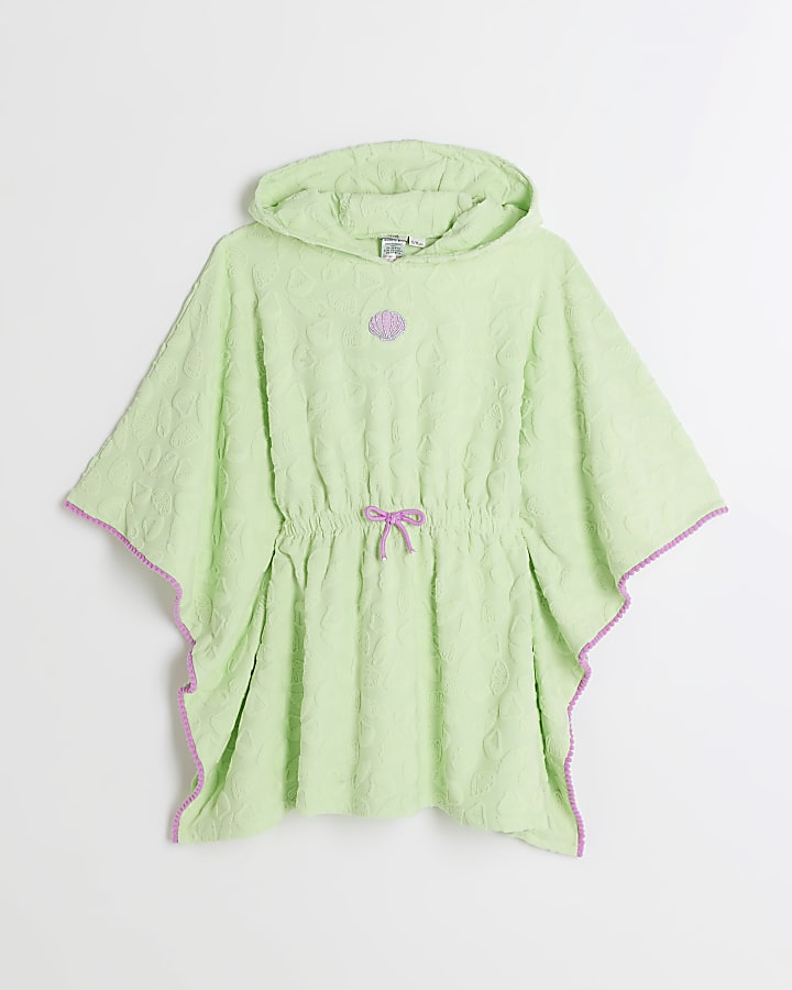 Girls green shell towelling poncho