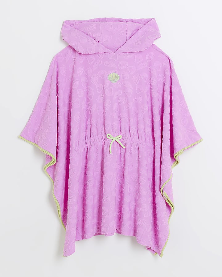 Girls purple shell towelling poncho