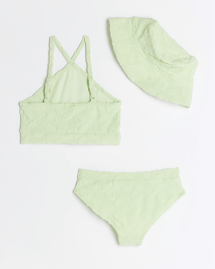 Girls green towelling bikini and hat set