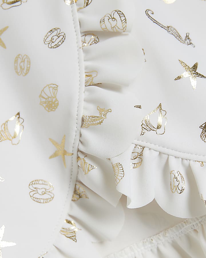 Mini girls cream shell wrap swim skirt