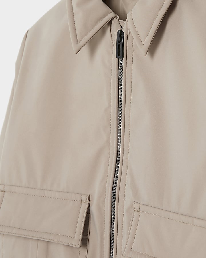 Mini boys Beige zip up smart bomber jacket