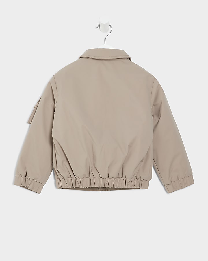 Mini boys Beige zip up smart bomber jacket