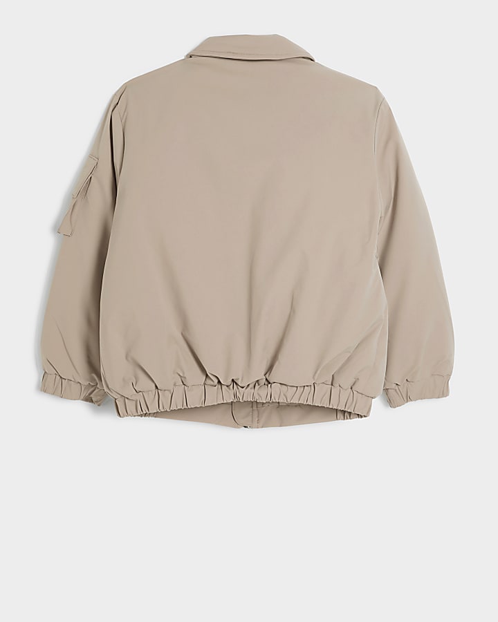Boys Beige zip up smart bomber jacket