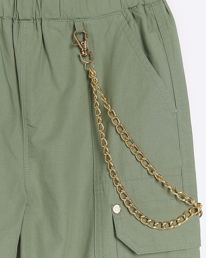 Girls khaki papertouch chain cargo trousers