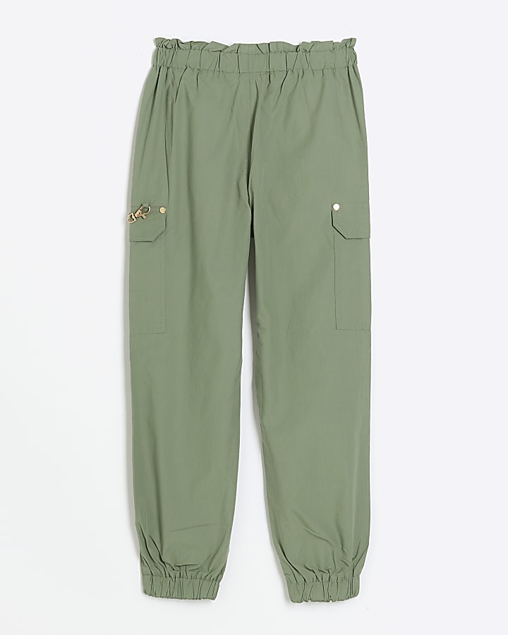 Girls khaki papertouch chain cargo trousers